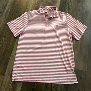Vineyard Vines Men's Performance Pique Polo Lake Stripe in Beach Rose $85.00 XL